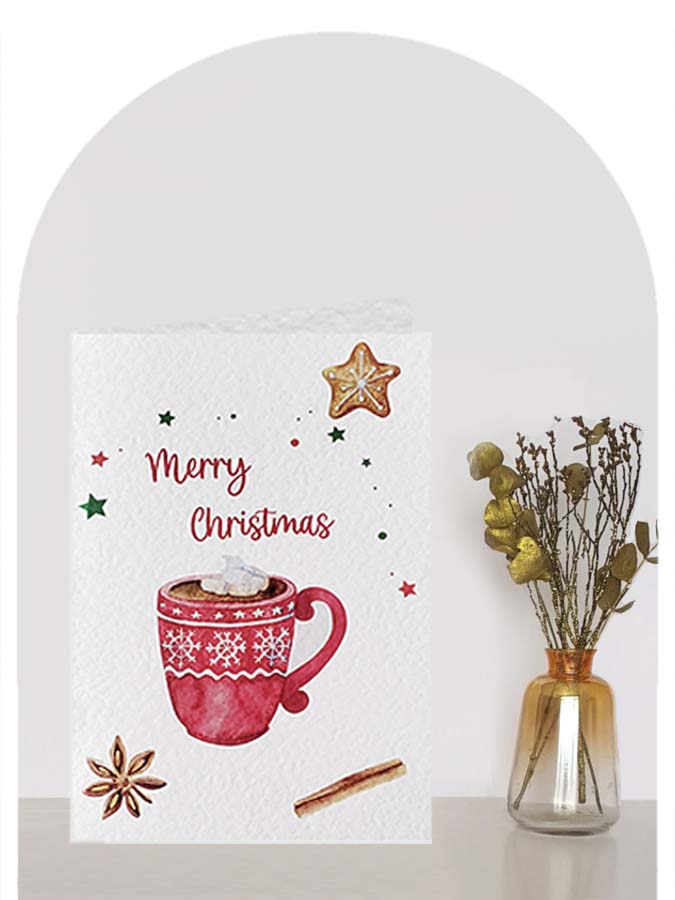 Cozy hot chocolate drink Christmas card