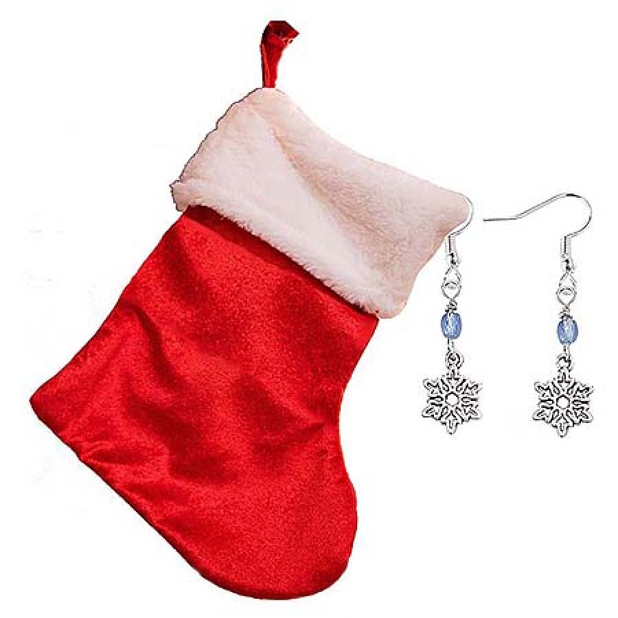 Christmas stocking filler. Elegant silver snowflake drop earrings with blue Swarovski bead.