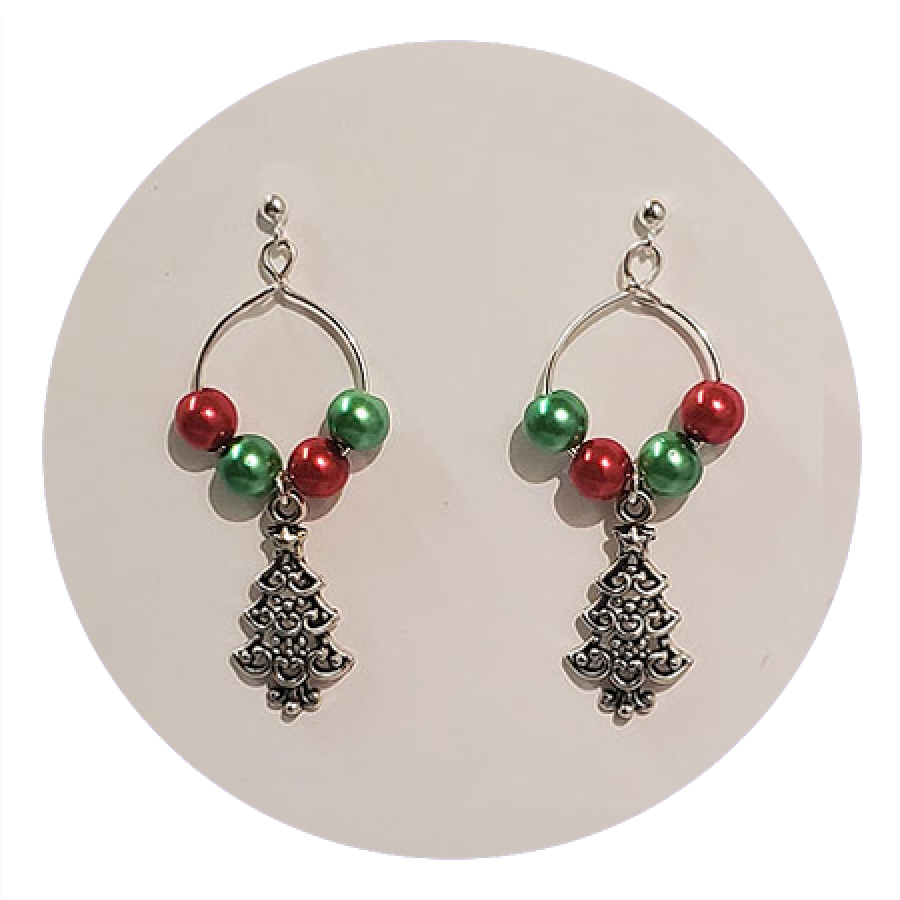 Festive dangle drop Christmas tree party earrings